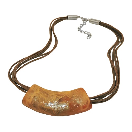 Kette 54x19mm Anh?nger Rohr flach gebogen ocker-hellbraun-marmoriert gl?nzend Kunststoff 45cm