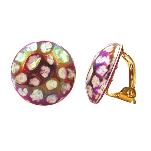 Clip Ohrring 16mm rot-wei?-AB geh?mmert gl?nzend Kunststoff-Bouton