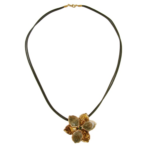 Kette, Blume, oliv-gold, Email