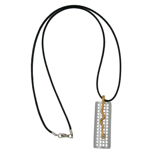 Kette 60x19mm Anh?nger Metall Gitter mit Zickzack Glasstein kristall 70cm