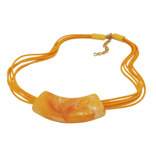 Kette 54x19mm Anh?nger Rohr flach gebogen gelb-marmoriert gl?nzend Kunststoff 45cm