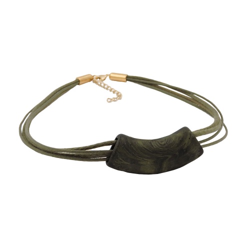 Kette 54x19mm Anh?nger Rohr flach gebogen olivgr?n-metallic-marmoriert matt Kunststoff 45cm