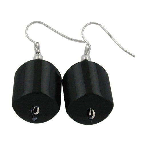 Ohrhaken Ohrh?nger Ohrringe 37x15mm Schr?gperle Kunststoff schwarz-gl?nzend
