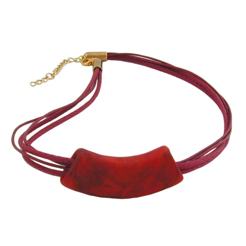 Kette 54x19mm Anh?nger Rohr flach gebogen dunkelrot-marmoriert matt Kunststoff 45cm