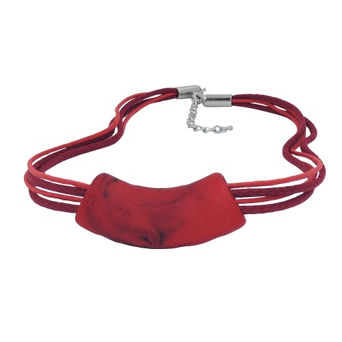 Kette 54x19mm Anh?nger Rohr flach gebogen rot-marmoriert matt Kunststoff 45cm
