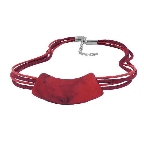 Kette 54x19mm Anhänger Rohr flach gebogen rot-marmoriert matt Kunststoff 45cm