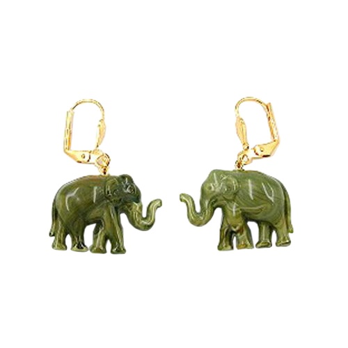 Ohrbrisur Ohrh?nger Ohrringe 37x23mm goldfarben Elefant mini oliv-marmoriert Kunststoff