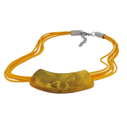 Kette 54x19mm Anh?nger Rohr flach gebogen gelb-oliv-marmoriert matt Kunststoff 45cm