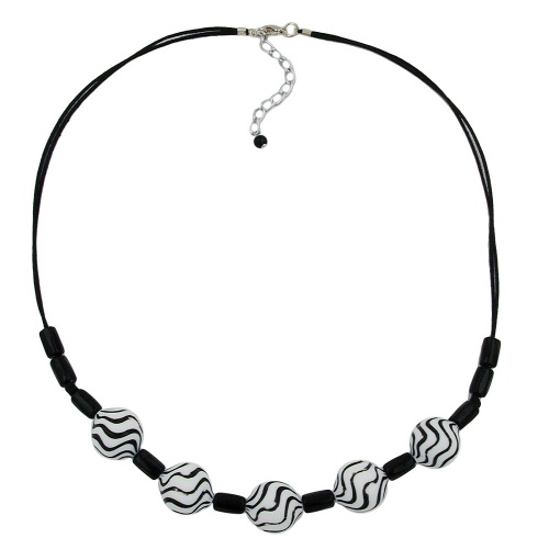 Kette Kunststoffperlen Wellenperle wei?-schwarz Kordel schwarz 50cm