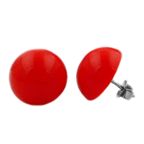 Ohrstecker Ohrring 13mm satt-rot-gl?nzend Kunststoff halbrund gew?lbt