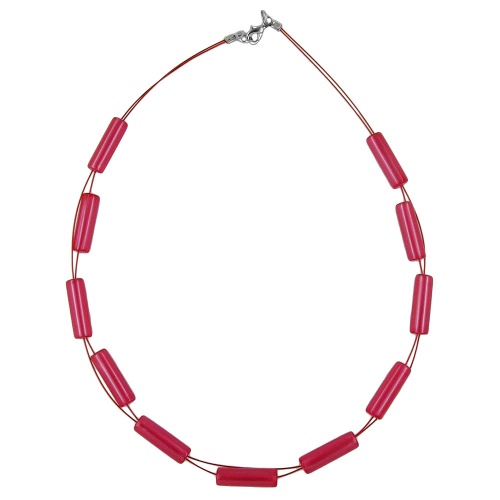 Kette Drahtkette Walze rot- seidig Kunststoffperlen 42cm