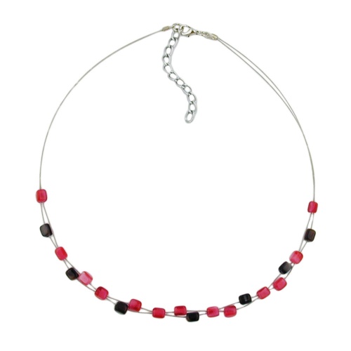 Kette Drahtkette mit Glasperlen W?rfel rosa und braun 42cm