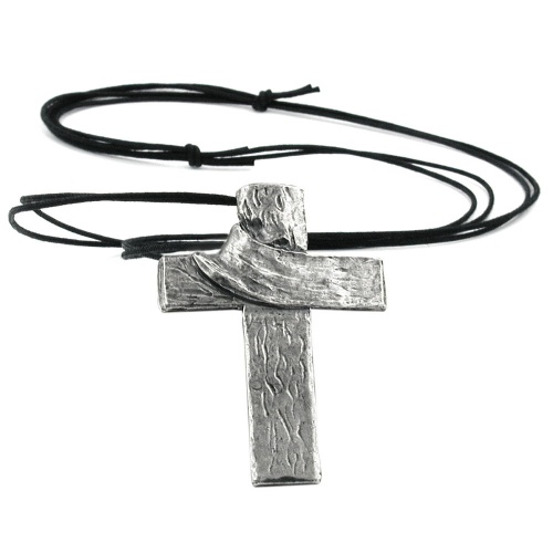 Kette 77x53mm Zinn-Anh?nger Kreuz mit Tuch 110cm