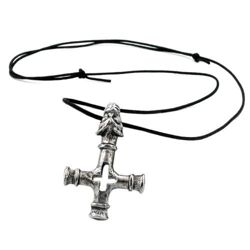 Kette 50x33mm Zinn-Anh?nger Wolfskreuz 100cm