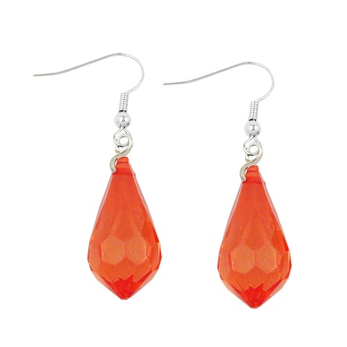 Ohrhaken Ohrhänger Ohrringe 44x11mm Tropfen rot-transparent facettiert Kunststoff