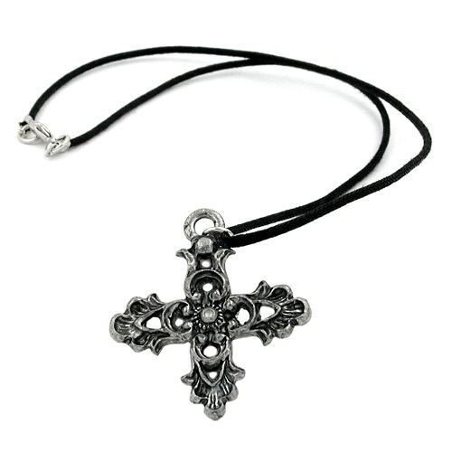 Kette 33x33mm Zinn-Anh?nger Kreuz filigran 45cm