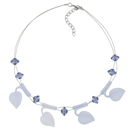 Kette Drahtkette 4x Bl?tter hellblau-matt Kunststoffperlen 44cm