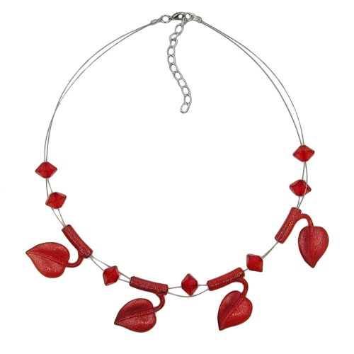 Kette Drahtkette 4x Bl?tter rot-flitter Kunststoffperlen 44cm