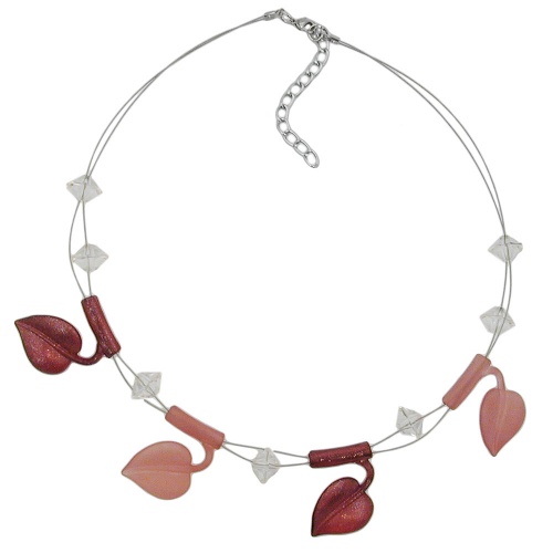Kette Drahtkette 4x Bl?tter rot-flitter Kunststoffperlen 44cm