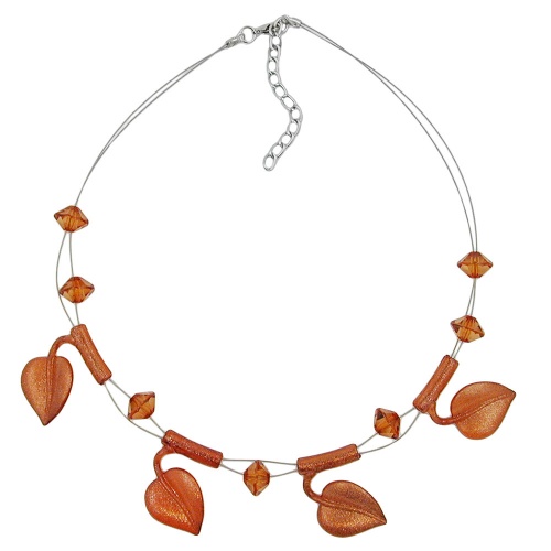 Kette Drahtkette 4x Bl?tter braunton-flitter Kunststoffperlen 44cm