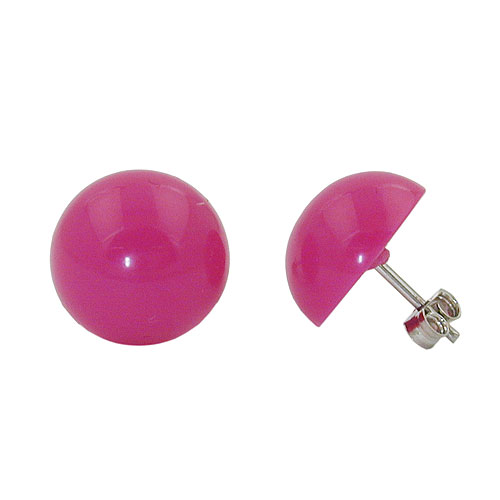 Ohrstecker Ohrring 13mm pink-rosa-gl?nzend Kunststoff halbrund gew?lbt