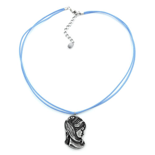 Kette, Came? grau, Kordel hellblau, 40cm