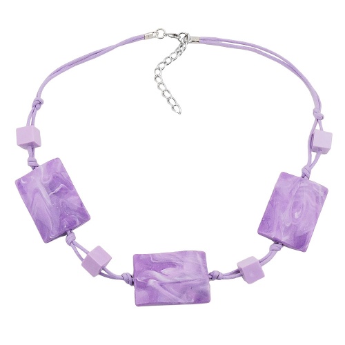 Kette 3x 35x25mm-Viereck gewellt flieder-wei?-marmoriert 45cm