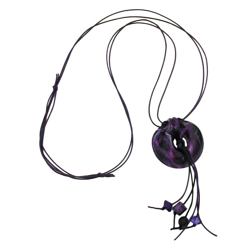 Kette 52mm Kunststoff Anh?nger Amulett lila marmoriert Kordel lila 100cm