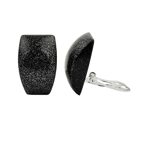 Clip Ohrring 27x17mm Trapez schwarz mit Flitter gl?nzend Kunststoff-Bouton