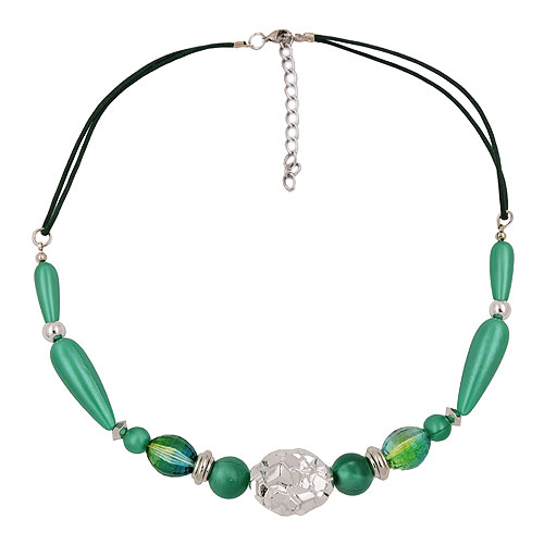 Kette, Strukturperle chrom, seide gr?n
