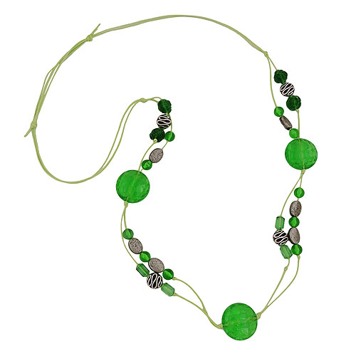 Kette, Kroko-Perle gr?n-transparent