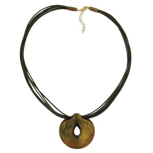 Kette 52mm Kunststoff Anh?nger Amulett oliv marmoriert Kordel oliv 55cm
