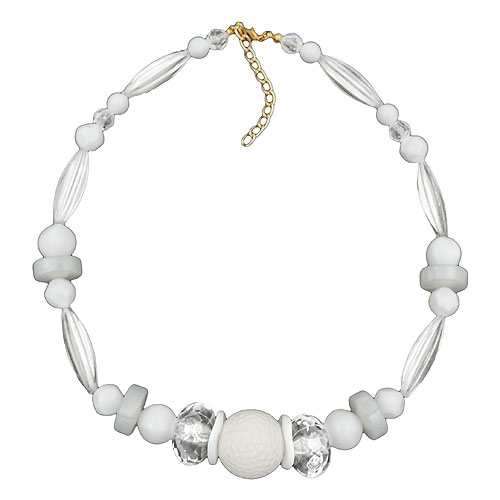 Kette 21mm Wabenperle Kunststoffperlen wei? und transparent 45cm