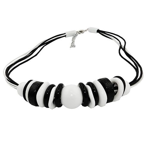 Kette Kunststoffperlen und Ringe schwarz-wei? 45cm