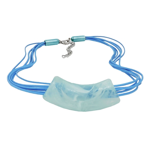 Kette 54x19mm Anh?nger Rohr flach gebogen blau-t?rkis-marmoriert matt Kunststoff 45cm
