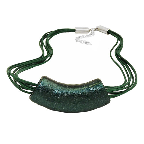 Kette 54x19mm Anh?nger Rohr flach gebogen gr?n-metallic-gl?nzend Kunststoff 45cm