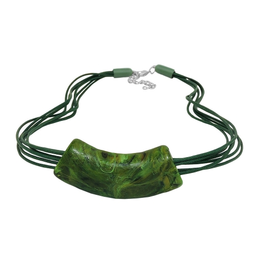 Kette 54x19mm Anh?nger Rohr flach gebogen gr?n-marmoriert gl?nzend Kunststoff 45cm