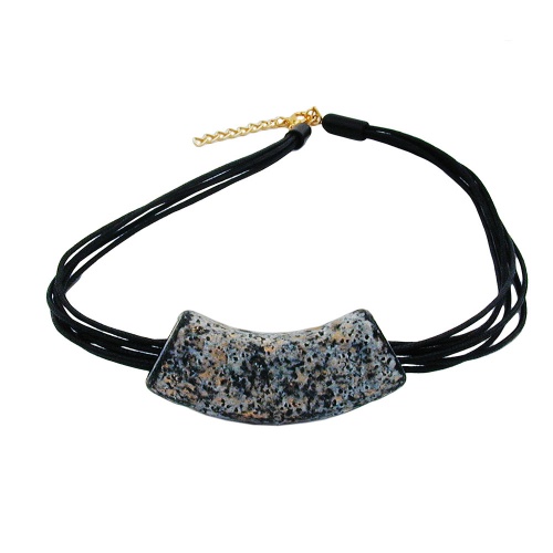Kette 54x19mm Anh?nger Rohr flach gebogen granit-gold-gesprenkelt gl?nzend Kunststoff 45cm