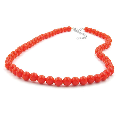 Kette 8mm Kunststoffperlen orange-rot-glänzend 70cm