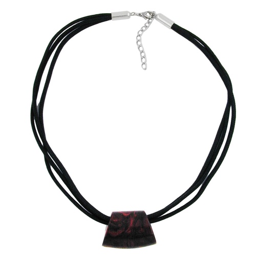 Kette Kunststoffperle Trapez wurzelholz-braun gl?nzend Kordel schwarz 45cm