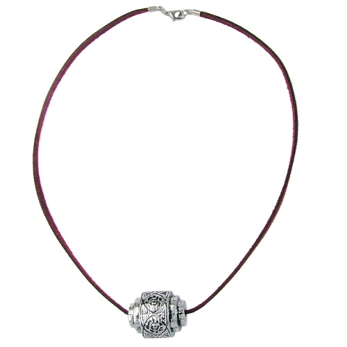 Kette 25x21mm Anh?nger Kunststoff Stufenperle altchromfarben Velourband weinrot 42cm
