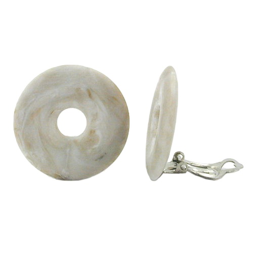 Clip Ohrring 30mm Ring grau-beige-marmoriert matt Kunststoff-Bouton