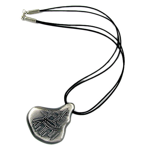 Kette 55x48mm Anh?nger Kunststoff altsilberfarben Kordel schwarz 50cm