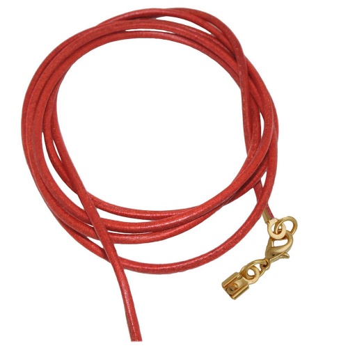 Lederband Rundschnur Rindleder 2mm rot gef?rbt mit 1x Verschluss goldfarbig ca. 1m