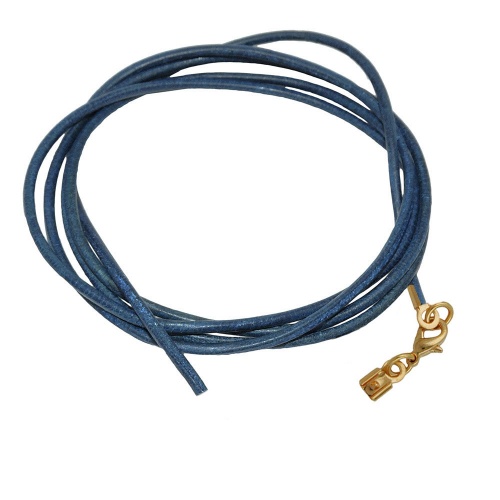Lederband Rundschnur Rindleder 2mm blau gef?rbt mit 1x Verschluss goldfarbig ca. 1m