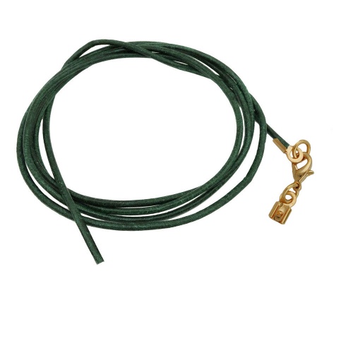 Lederband Rundschnur Rindleder 2mm tannengr?n gef?rbt mit 1x Verschluss goldfarbig ca. 1m