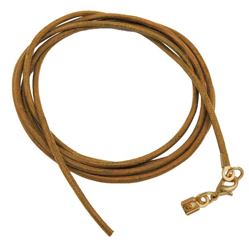 Lederband Rundschnur Rindleder 2mm olivgrün khaki gefärbt mit 1x Verschluss goldfarbig ca. 1m