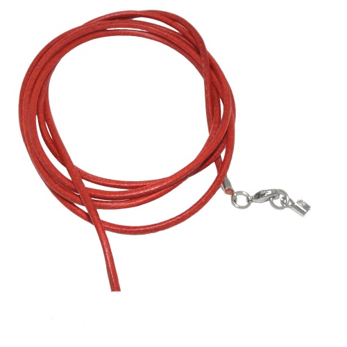 Lederband Rundschnur Rindleder 2mm rot gef?rbt mit 1x Verschluss silberfarbig ca. 1m