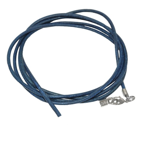 Lederband Rundschnur Rindleder 2mm blau gef?rbt mit 1x Verschluss silberfarbig ca. 1m