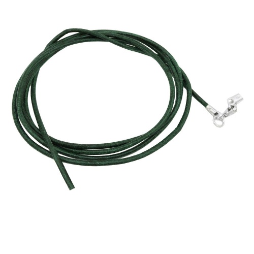 Lederband Rundschnur Rindleder 2mm tannengr?n gef?rbt mit 1x Verschluss silberfarbig ca. 1m